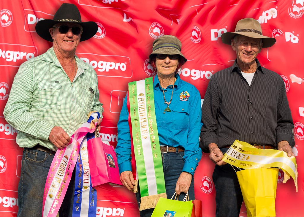 Novice - Neil Kristiansen (Ramulam Ernie 1st & Badgingarra Belle 3rd), Nan Lloyd (Kumbark Pocket 2nd & Binnaburra Ruffy 4th), Peter Gorman (Badgingarra John 5th).